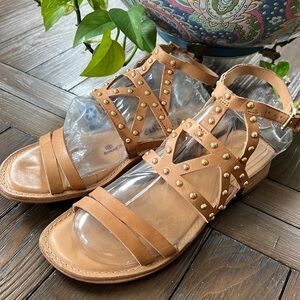 Franco Sarto “Apollo” light brown studded, strappy gladiator sandals